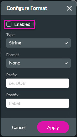Configure Format screen