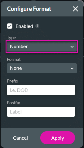 Configure Format screen