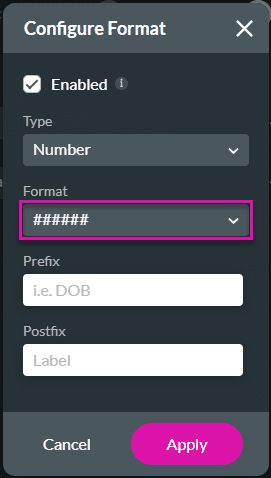 Configure Format screen