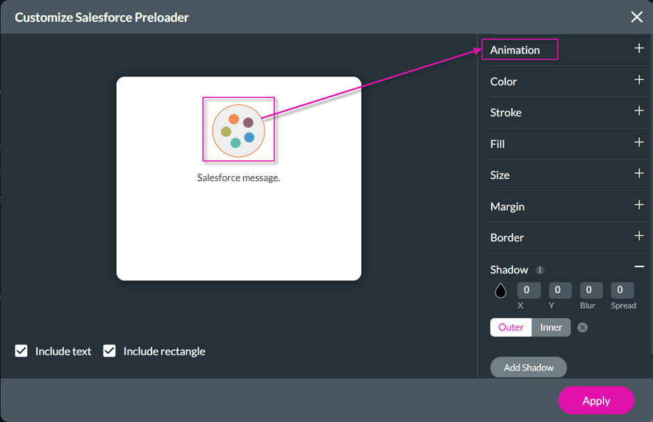 Animation option screen