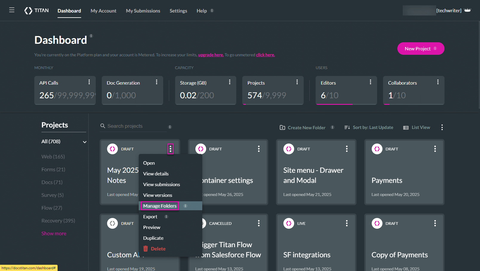 Manage Folders option