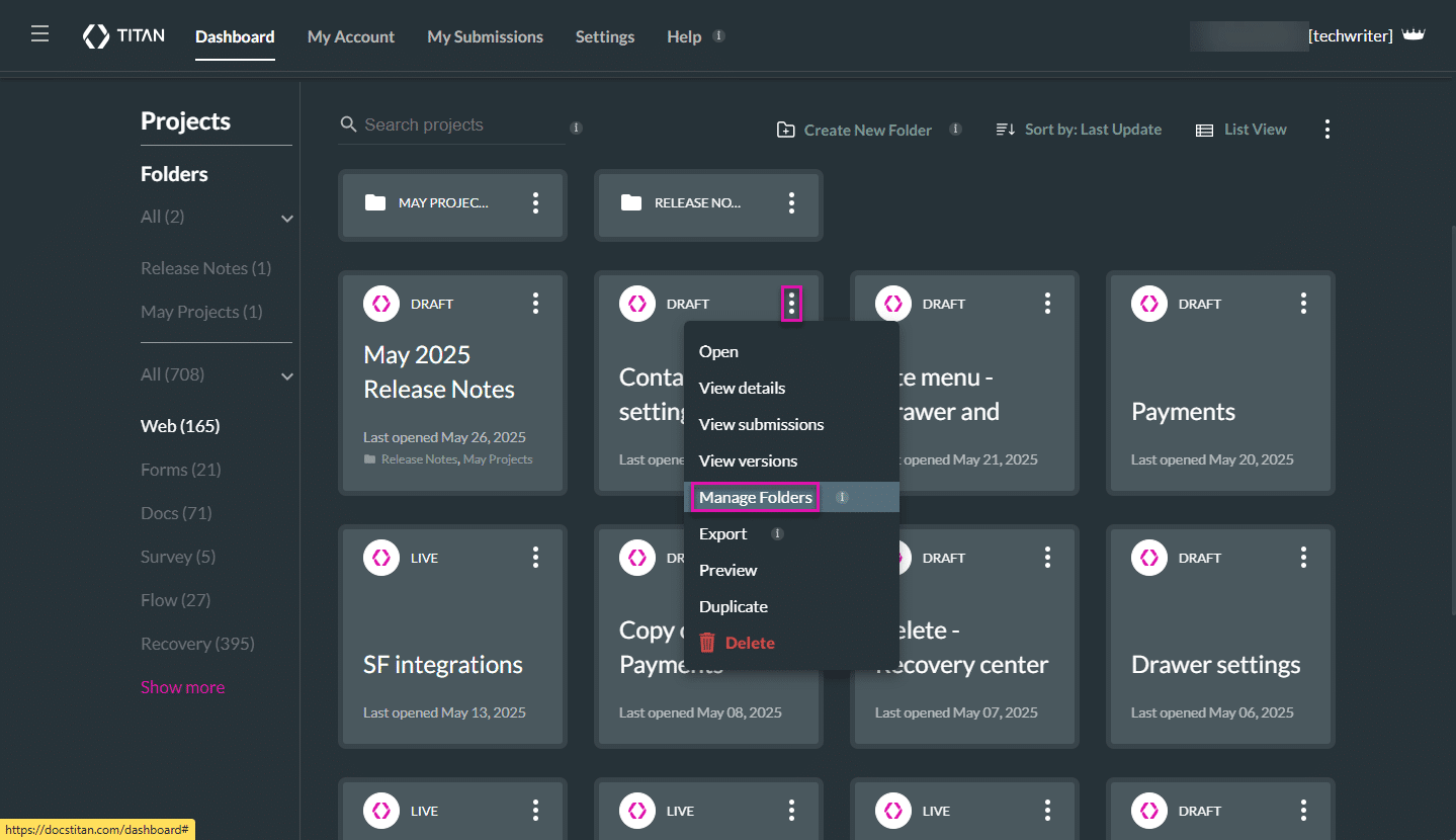Manage Folders option