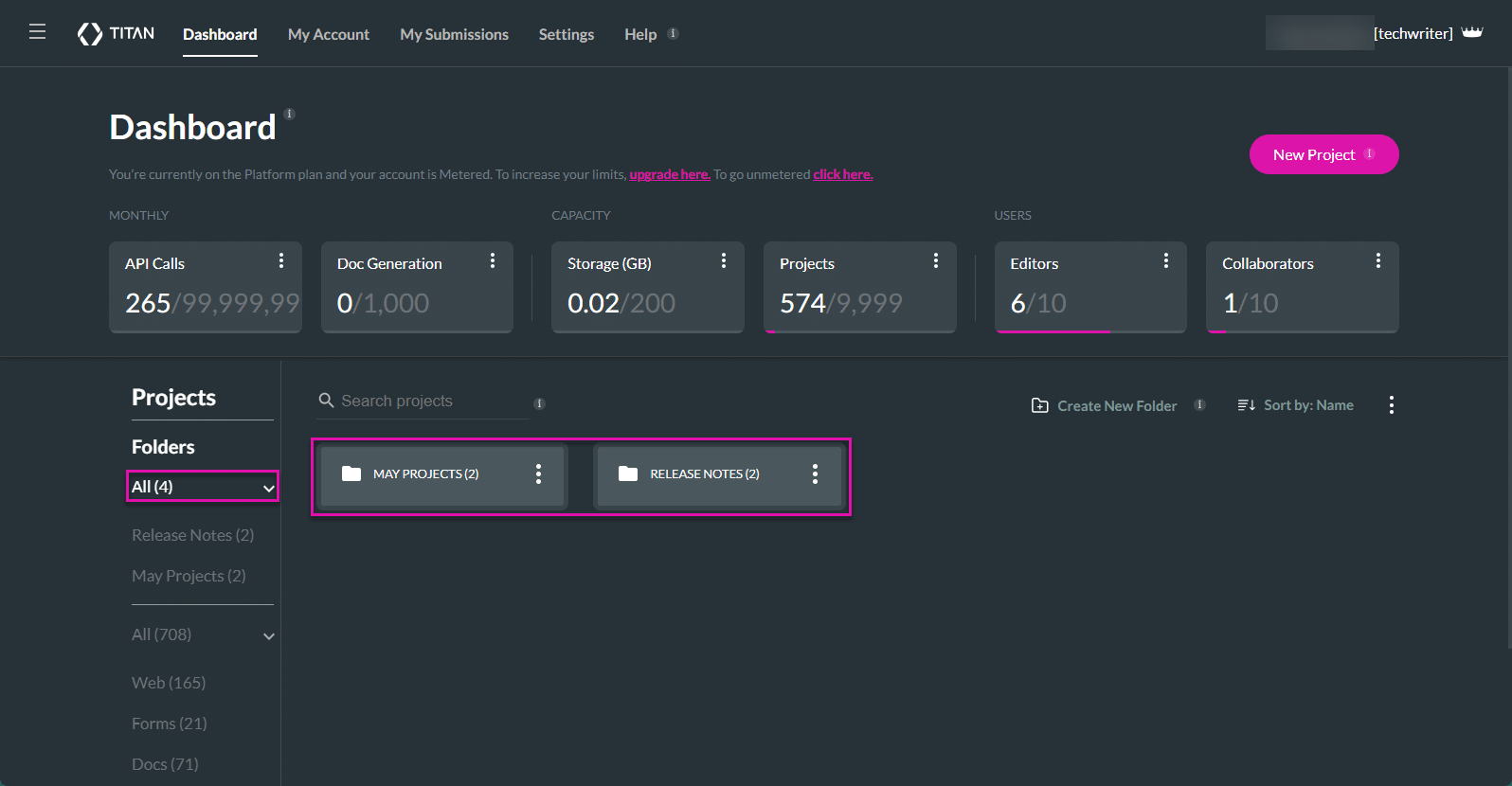 Folders on Dashboard