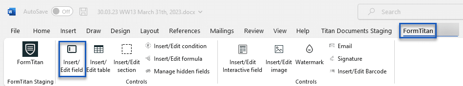 Insert Field Options for Salesforce Doc Gen
