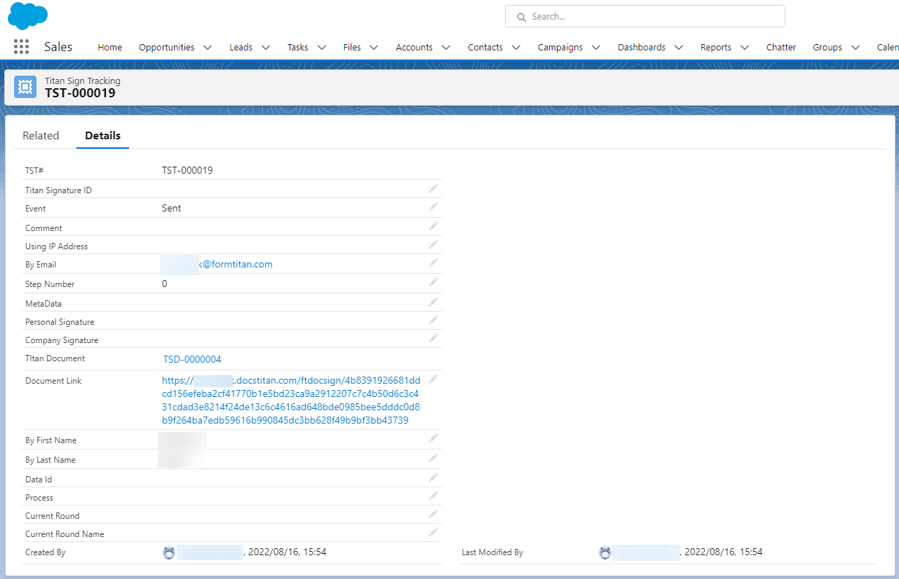 Titan Sign Tracking screen