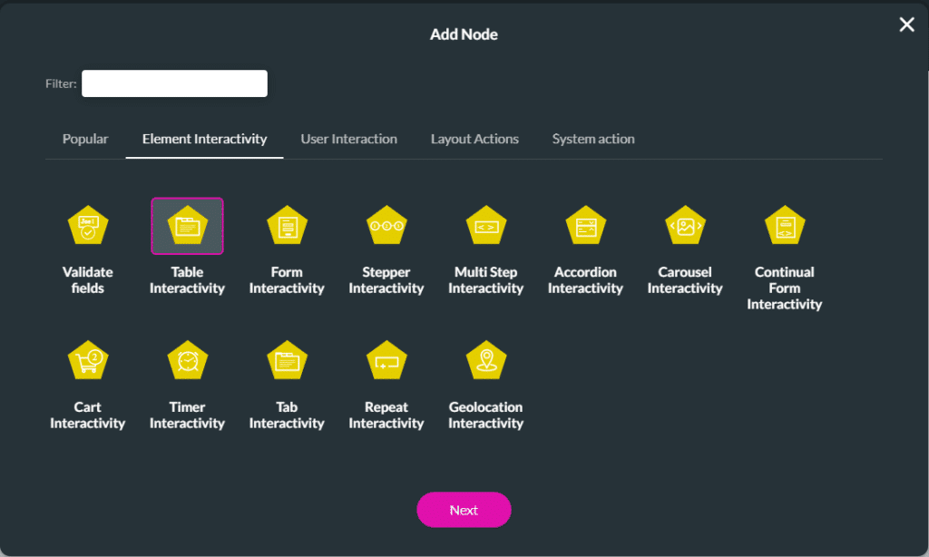 Table Interactivity option