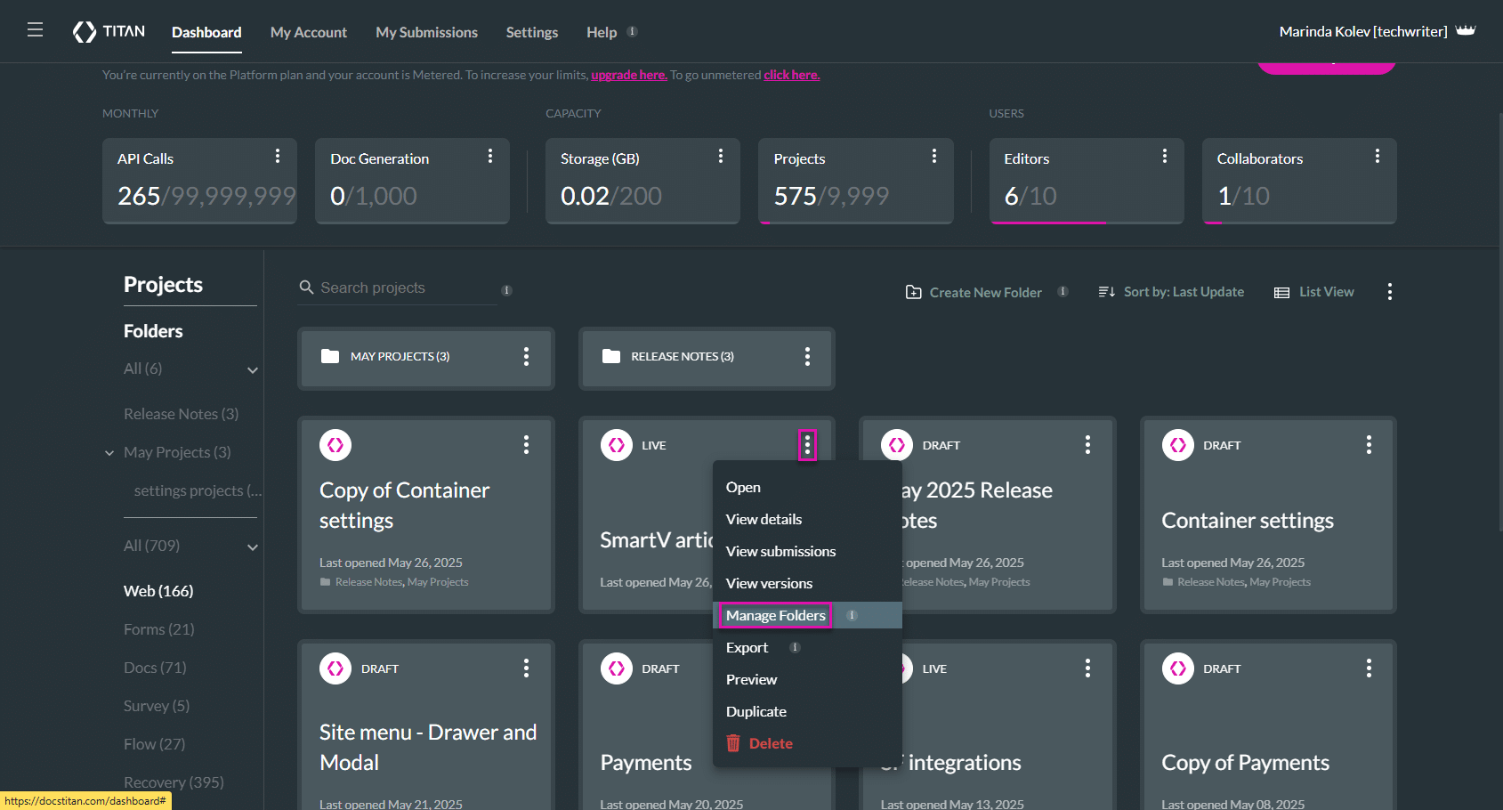 Manage Folders option