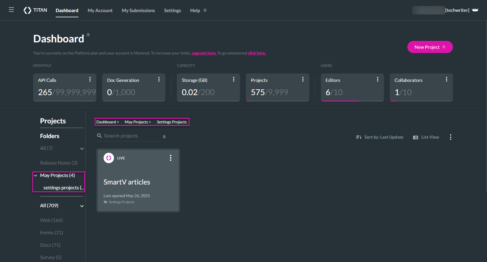 Project in subfolder