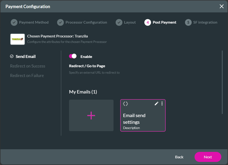 Post Payment screen - Send Email
