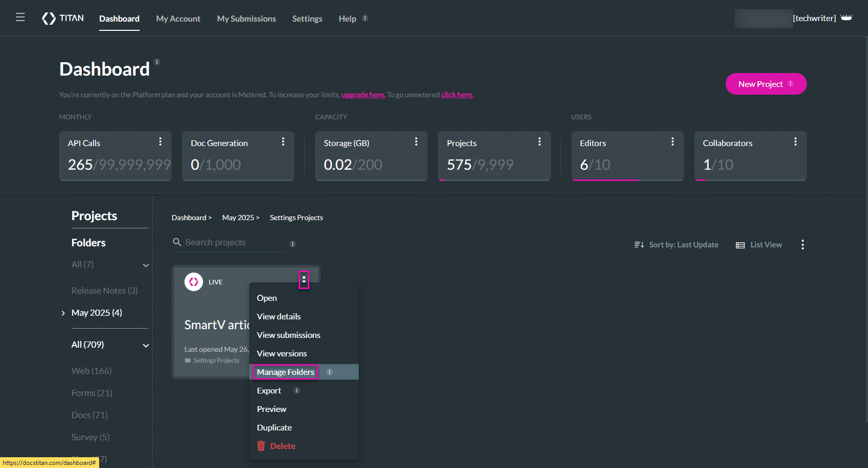 Manage Folder option
