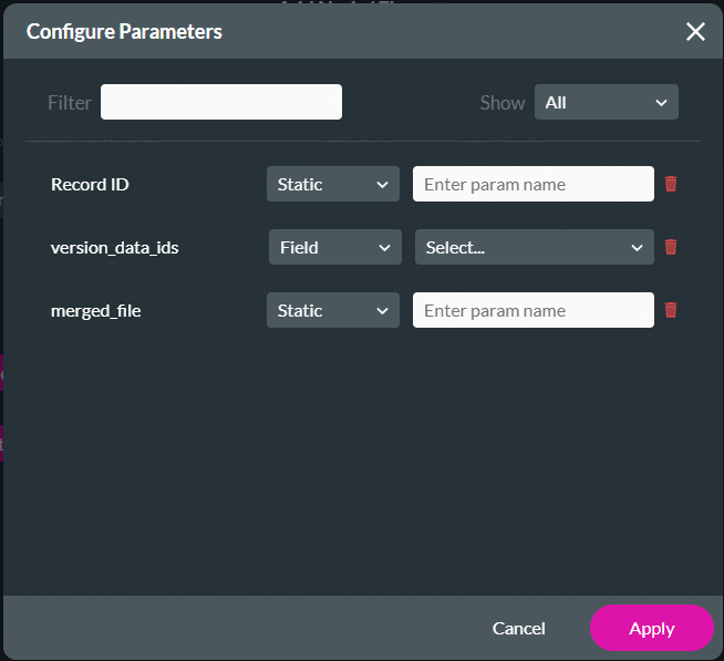 Configure Parameters screen