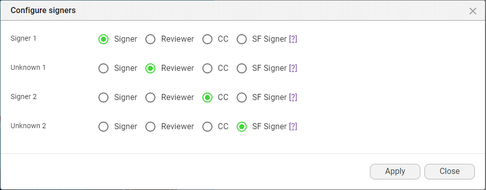Configure signers screen