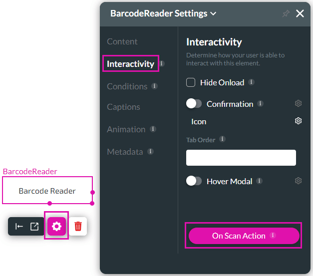 On Scan Action button