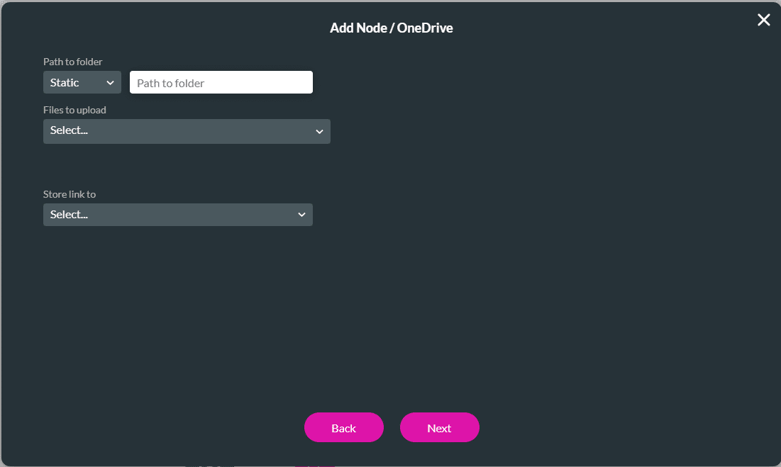 Add Node/OneDrive screen