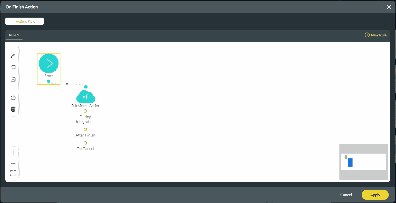 Salesforce Action on the On Finish Action screen