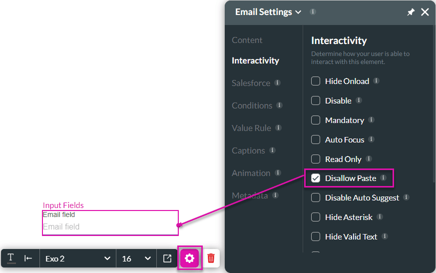 Disallow Paste option screen