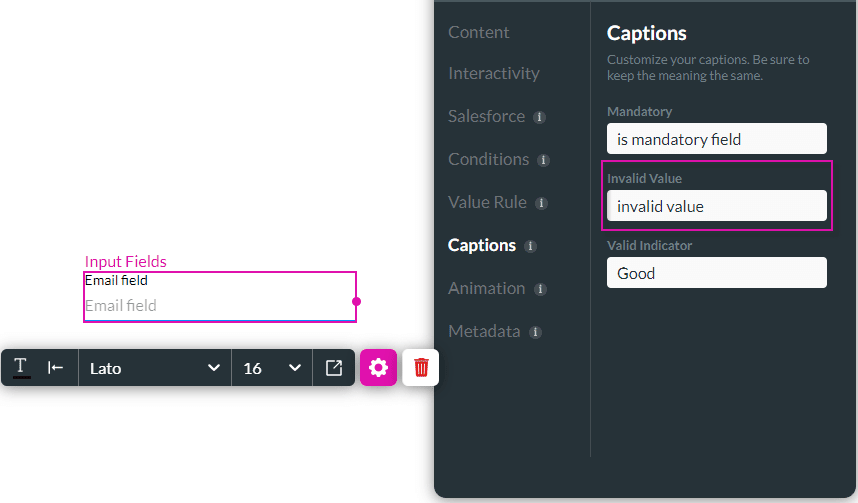 Invalid Value option