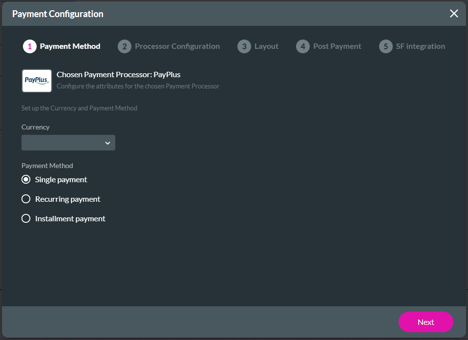 Payment Configuration > Payment Method screen