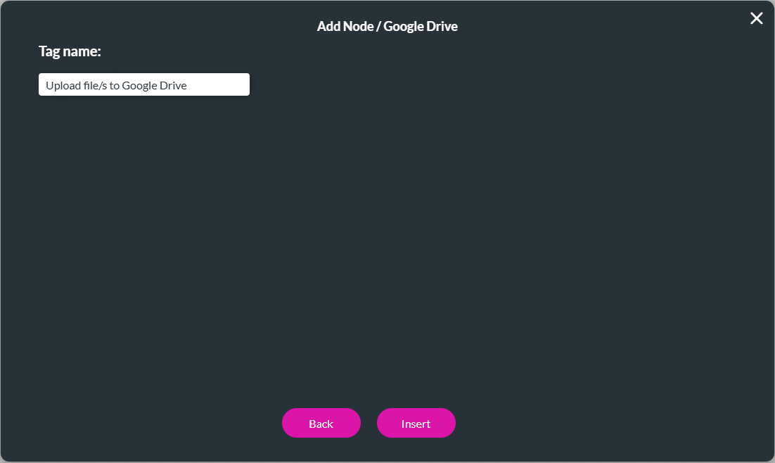 Add Node/Google Drive screen