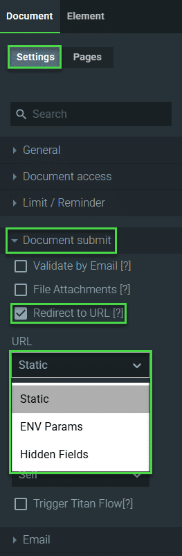 Redirect to URL checkbox