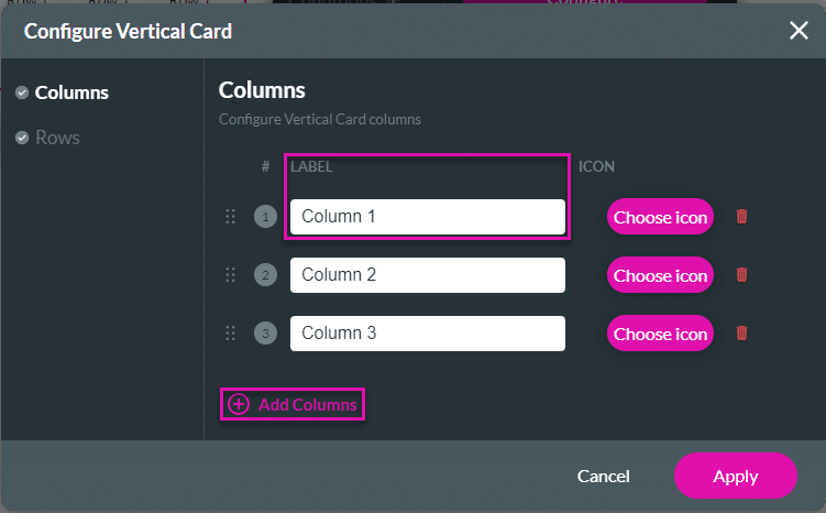 Configure Vertical Card screen