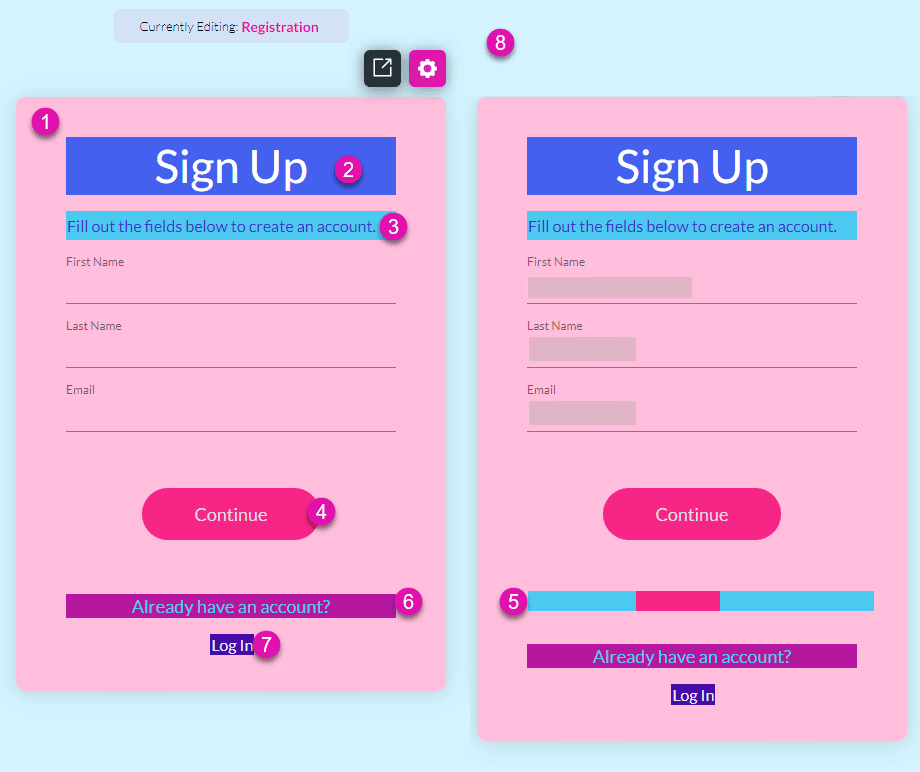 Example of changed styles