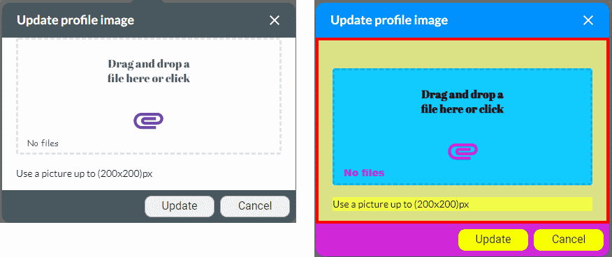 Styled Update profile image screen on the right