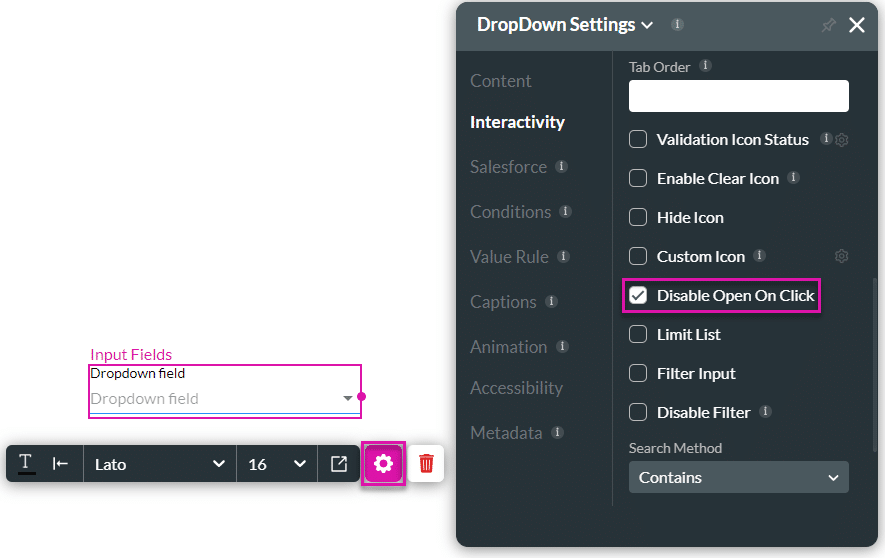 Disable Open On Click ON
