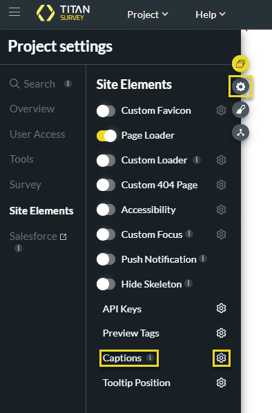 Captions Settings Gear Icon