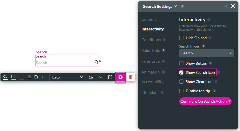 Show Search Icon checkbox enabled