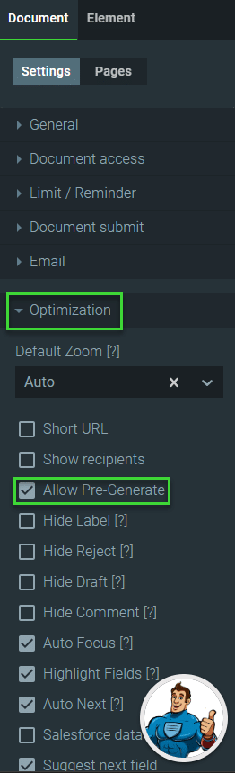 Allow Pre-Generate checkbox