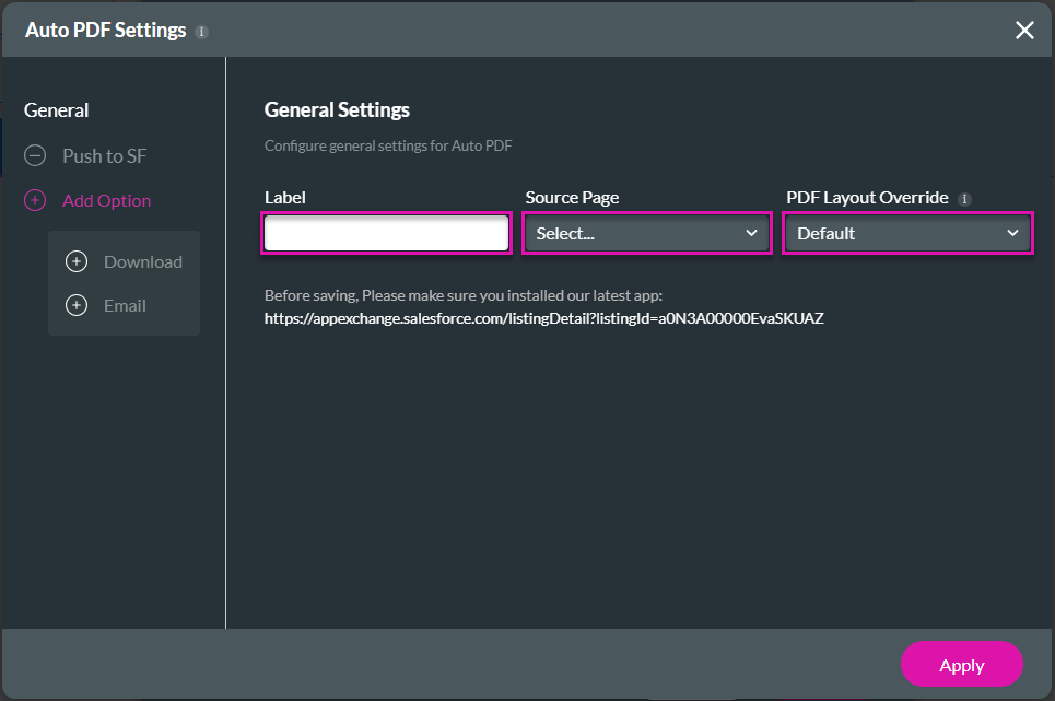 Document Generation screen - General