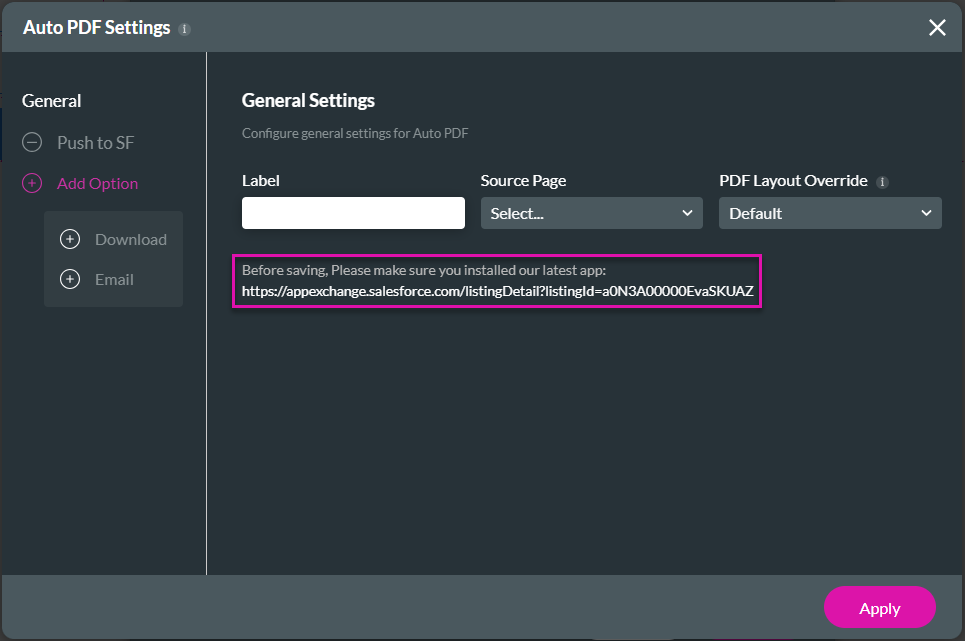 Document Generation screen - General