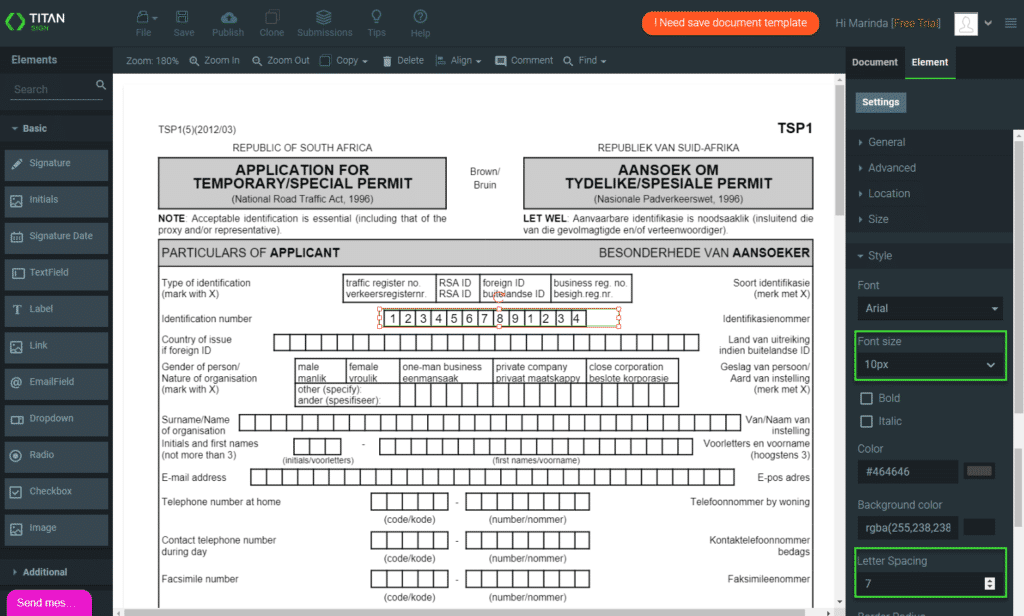 Letter spacing example