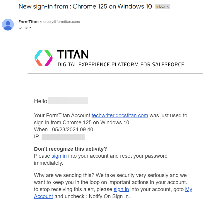 Login notification email example