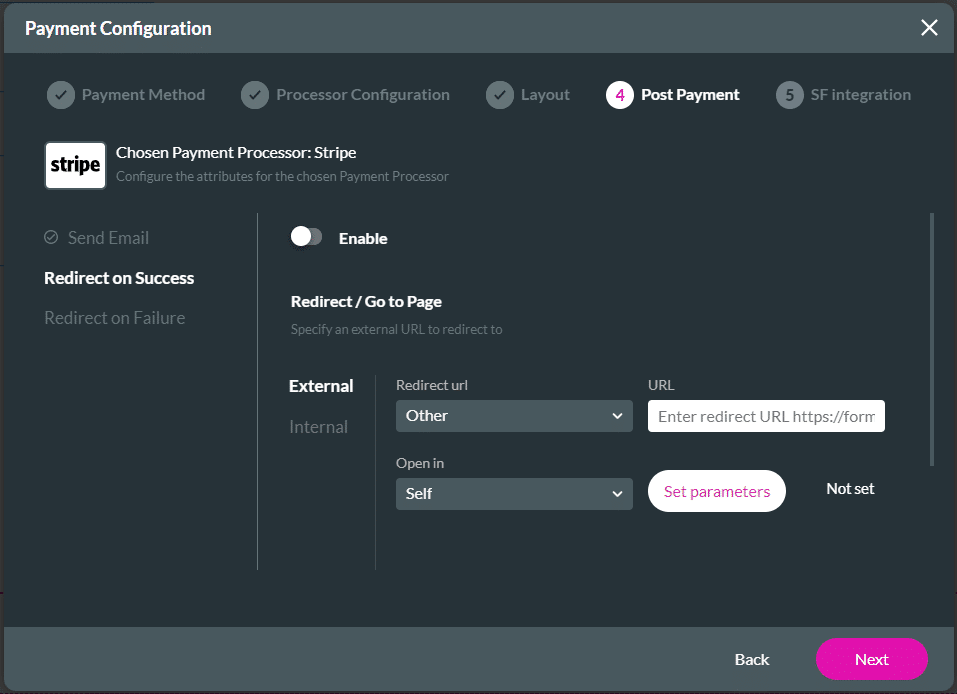 Redirect on Finish - External link