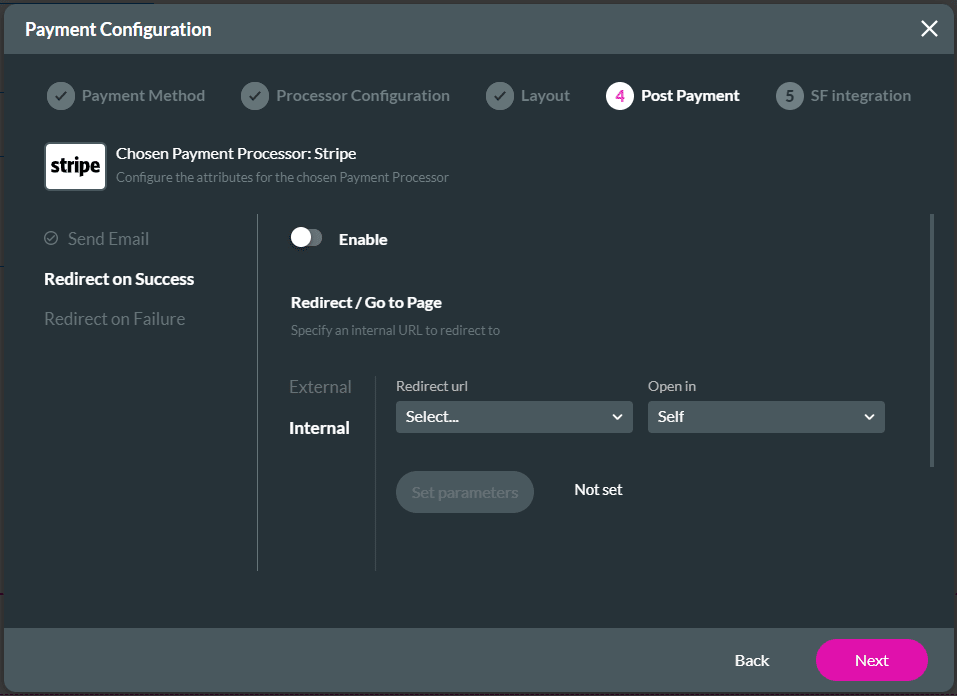 Redirect on Finish - Internal link