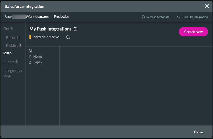 Salesforce Integration screen