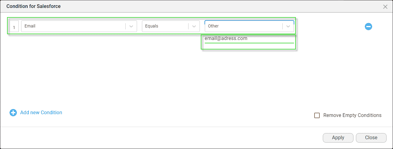 Conditions for Salesforce screen