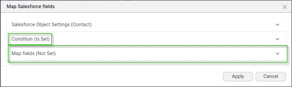 Map Salesforce fields screen