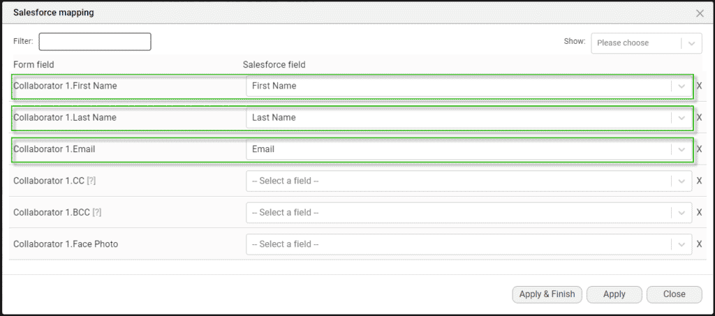 Salesforce mapping screen