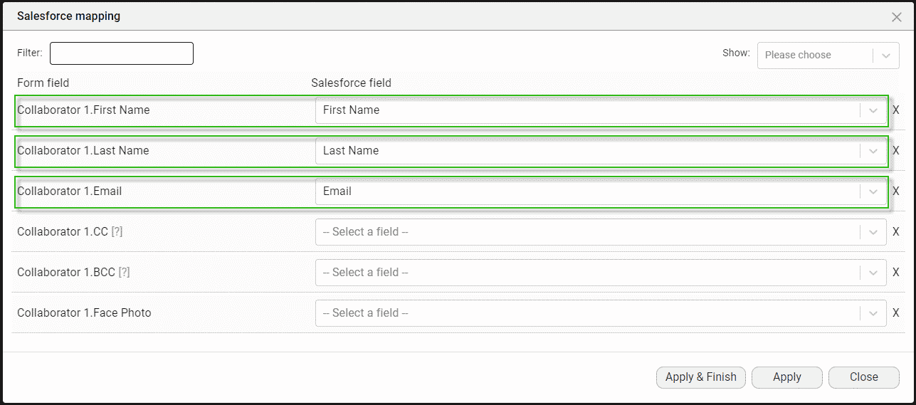 Salesforce mapping screen