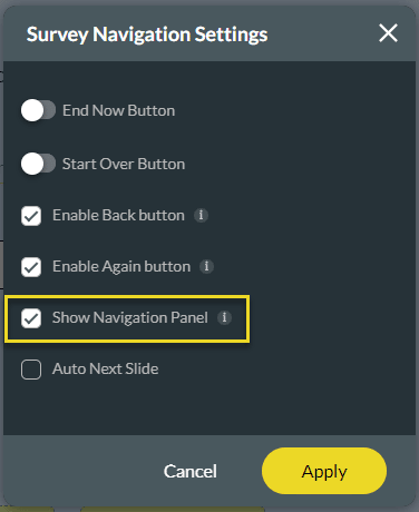 Show Navigation Panel Checkbox