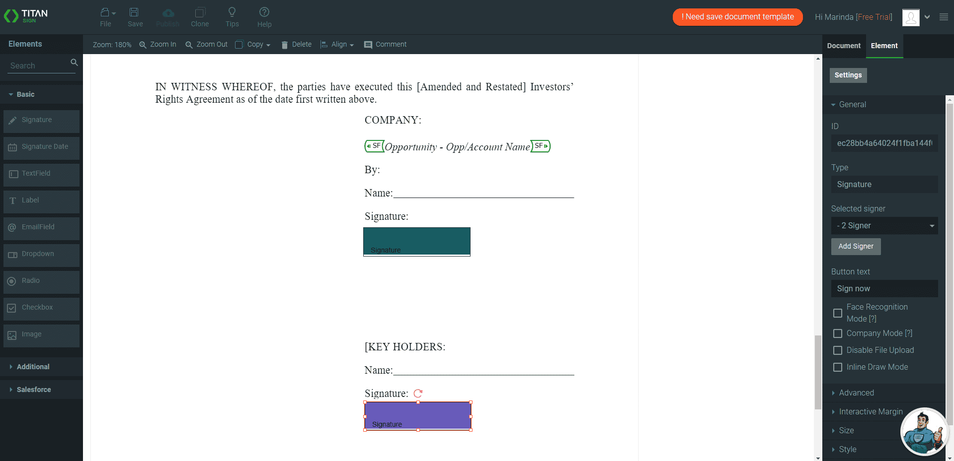 Interactive fields assigned to signers