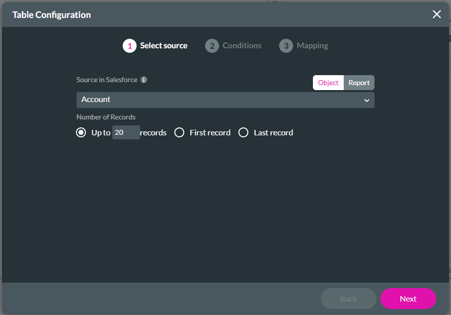 Table Configuration screen