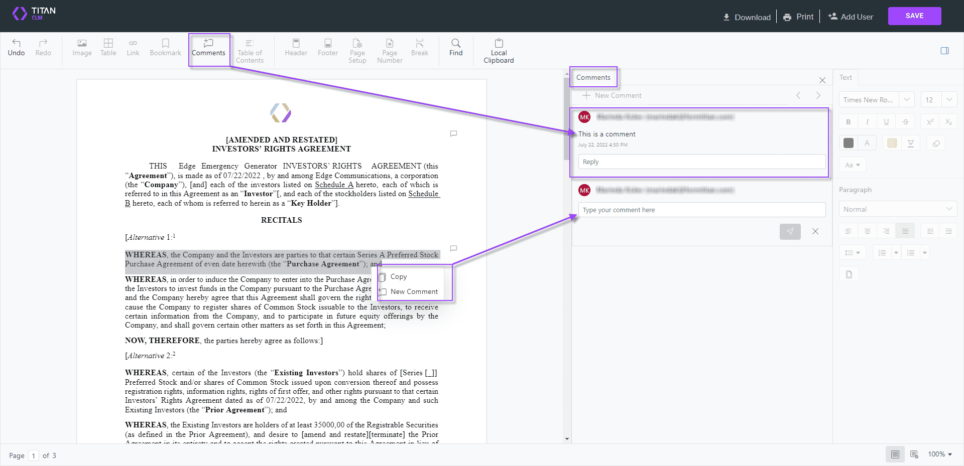 Comments Only on the document