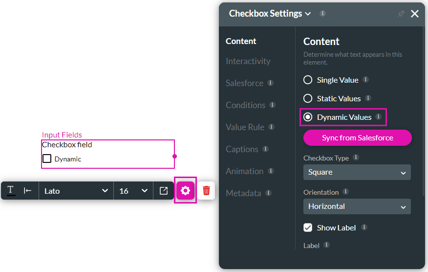 Dynamic Values radio button