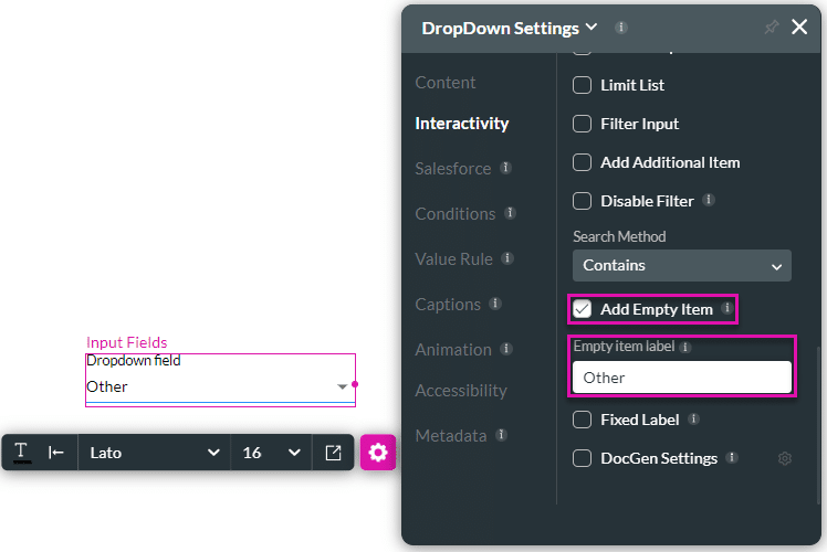 Add Empty Item option