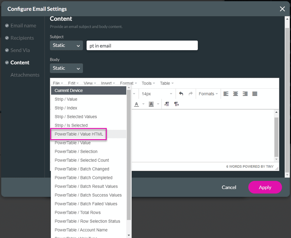 All elements drop-down arrow