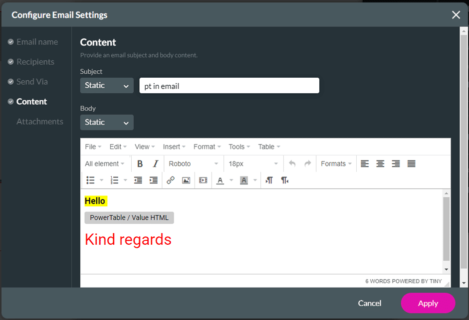 PowerTable/Value HTML